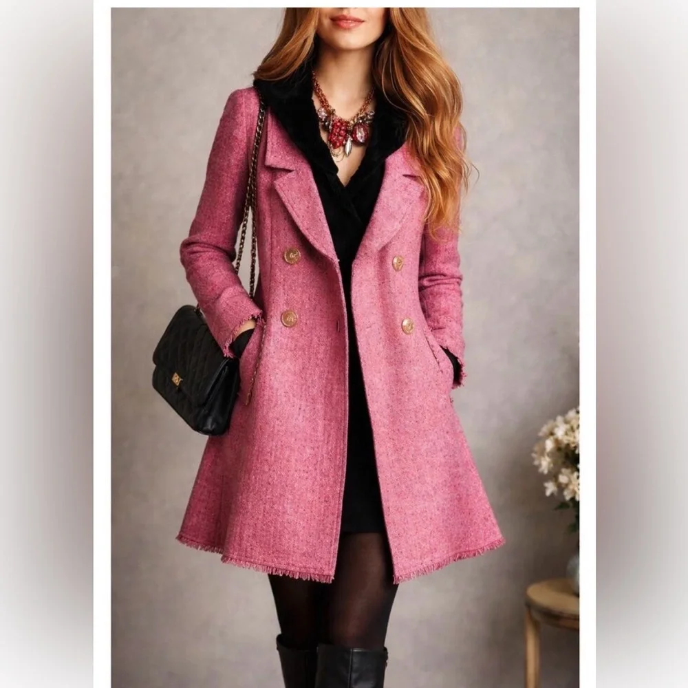 CAbi Pink Trench Coat with Gold Buttons Sz 4 - Picture 1 of 6